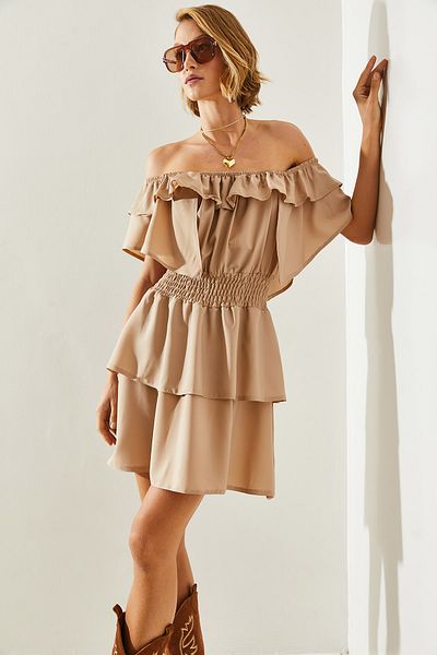 Bianco Lucci Women's Boat Neck and Elastic Waist Detailed Mini Dress - 22197 60251622