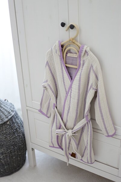 Mujo Baby&Kids Organik 4katlı Çizgili Müslin Çocuk Bornozu