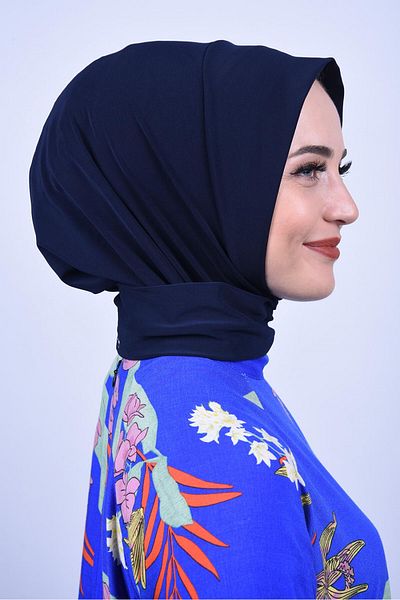 MODA SCARF Navy Blue Hijab Swimsuit Top - Snap Fastener and Matching Sea and Pool Cap Hijab