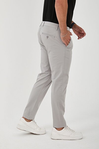 BROCARD Erkek Likralı Slim Fit Açık Gri Chino Pantolon
