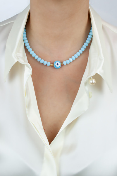 Pridza Mavi Nazar Boncuklu Kristal Kolye