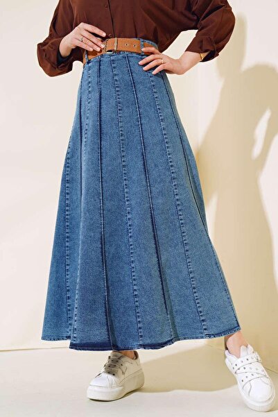 skycott kadın modest basic günlük yazlık mevsimlik kışlık tarz kemerli tesettür kot etek