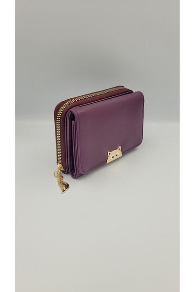 KIRASE Women's Cat Detailed Stylish and High Quality Medium Size Wallet with Many Pockets