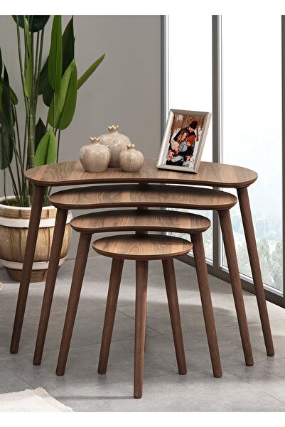 vovvahome MOON 4LÜ MDF AHŞAP ZİGON SEHPA - CEVİZ