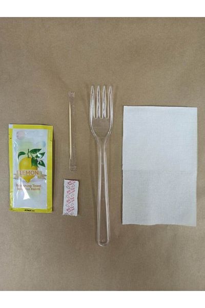 Erler Ambalaj Erler AmbLuxury Transparent 5-Piece Catering Dinner Set with Fork and Wet Wipes 100 Pieces