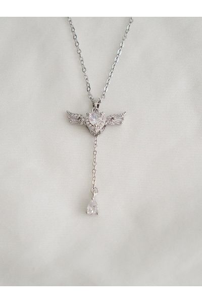 Planet Butik Heart Patterned Transparent Steel Necklace - Wing Swinging