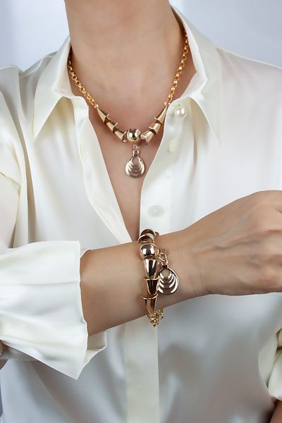 Pridza Bronze Ring Chain and Ended Design Necklace and Bracelet Set