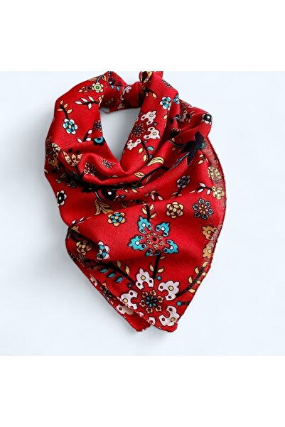 alsaccessories Γυναικείο μοτίβο λουλουδιών μπλε, μαύρο και κόκκινο χρώμα 100% Koton Bandana