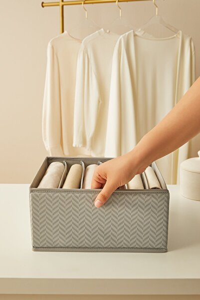 Ocean Home Textile Set of 2 6 Compartments Gray Drawer Inside Cabinet Laundry Organizer Folding Storage Box Organizer