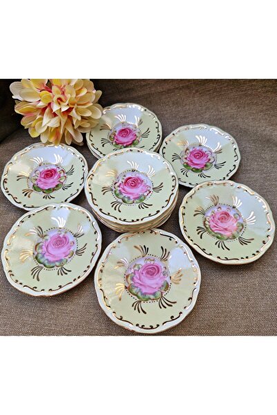 BY.RAYKA PORSELEN El Dekor Set of 12 Rose Tea Plates