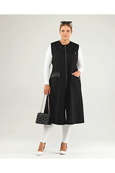 Seçkin Büyük Beden WOMEN'S LARGE SIZE LEATHER POCKET VEST