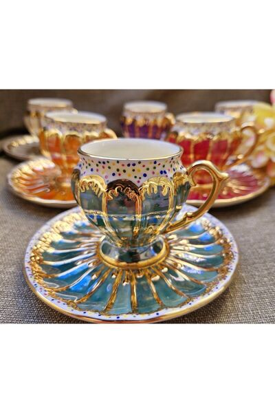 BY.RAYKA PORSELEN El Dekor Valeko Altı Kişilik Kahve Takımı
