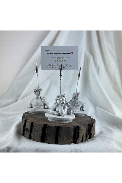 oasis decoration Gray Antique David, Cupid (Angel) and Apollo Pedestal Statue 3-Piece Note Holder Set, Photo Holder