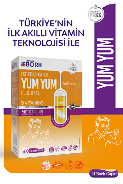 BRITAIN BORK YUM YUM 30 Likit Kapsül Demir B vitamini Çinko İçeren Kilo Almay...