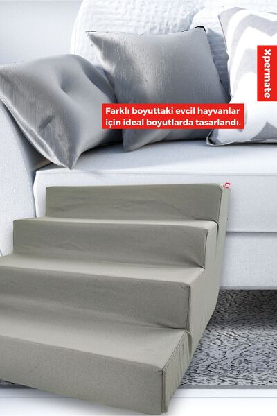 XPERMATE سلم الحيوانات الأليفة - سلم القطط - سلم الكلب، 4 خطوات، أنثراسيت بسحاب