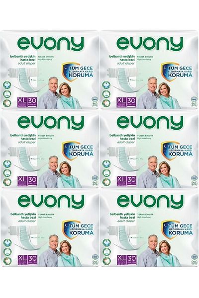 Evony Patient Diapers Adult with Waistband Textile Surface Extra Large - Extra Large Size 180 Pieces (6pk*30)