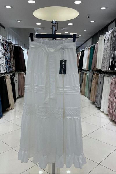 skycott Λευκή λινή μουσουλμανική φούστα - Casual, Καλοκαίρι, Εποχιακή, Με Ζώνη