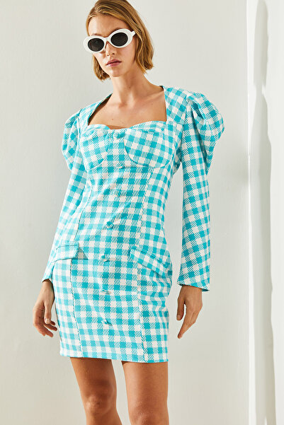 Bianco Lucci Vintage γυναικείο φόρεμα - καρό σχέδιο, μανίκι και ζώνη καρπούζι 21532 60251648