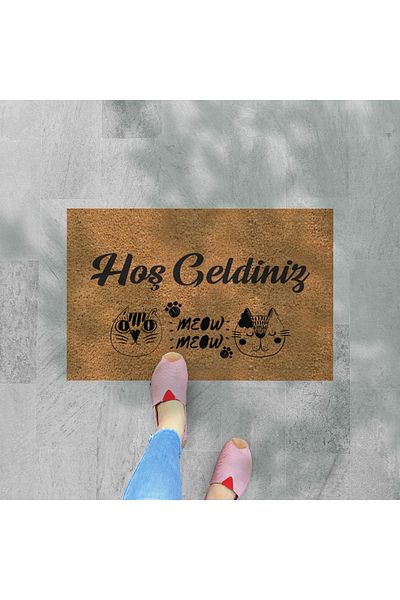 M&H Quality Welcome Written Themed - Cat and Decorative Door Mat, Washable Dust Catcher for Front and Interior
