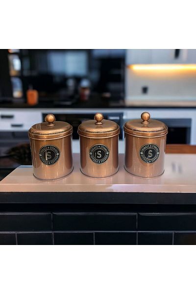 LUCKYHOMES 12x10cm 3-Piece Tea Sugar Coffee Jar, Galvanized 3-Piece Storage Container, Galvanized Spice Jar 3 Pieces 1301