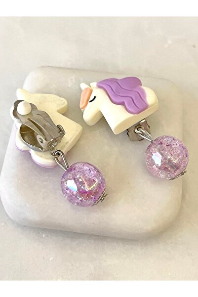 minibuki Mor Unicorn Figürlü Sıkıştırmalı Çocuk Küpesi