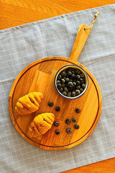 justwood Neper Doğal Ahşap Saplı Kayın Ağacı Peynir Çerez Meyve Kahvaltı Pizza Servis Sunum Tabağı 30 Cm