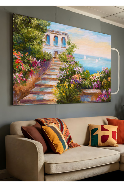 AR AJANS KANVAS TABLO Flower Road Alaçatı Streets Combination with the Sea Δι...