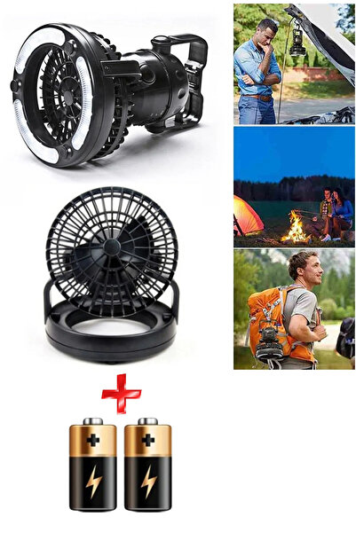 Ecuy Taşınabilir Kamp Lambası – Fanlı Çadır Lambası, Tavan Vantilatörü Ve Işık, Kancalı 18 Led 2ın1 Fener