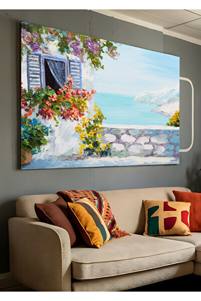 AR AJANS KANVAS TABLO Fereastra albastră și pictura în ulei de mare aspect de...