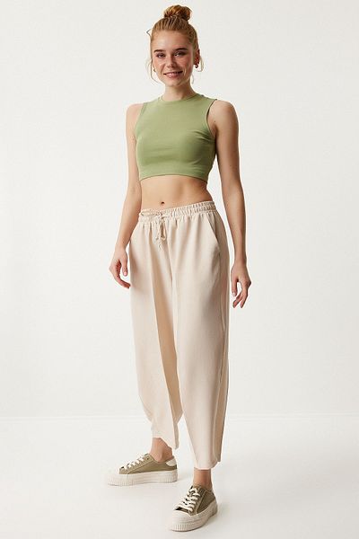 Lovelyİstanbul Linen Viscose Cream Shalwar Trousers - Lcv0001