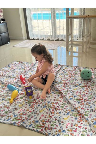 Aşkın Parti Evi Family.150X150 cm Waterproof, Floor/Table Cover, for Activity, Dining and Play