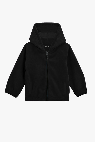 Vatkalimon Girl's and Boy's Black Hooded Fleece Jacket with Pockets
