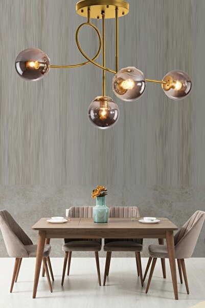 ABAJUR EVİM Eva Modern Tarz Globe Ithal Camlı Dörtlü Avize