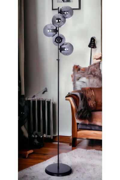 ABAJUR EVİM Melani Siyah Kasa Füme Camli5 Li Lambader