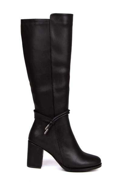 La Vivien Women's Faux Leather Ribbed Thick Heeled Boots