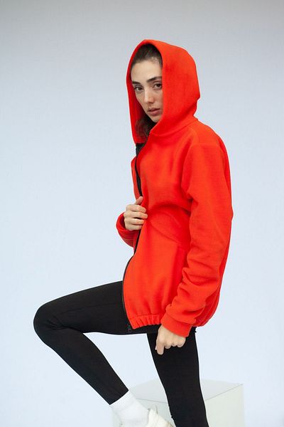 Vatkalimon Orange Hooded Zippered Women's and Men's Fleece
