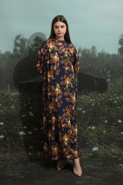 ZÜLAYS Robalı Desenli Elbise Lacivert