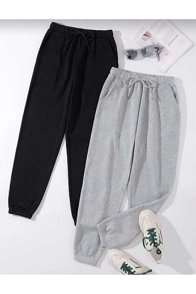 yg ydn giyim Μαύρο-γκρι Unisex Jogger Sweatpants - Άνετα Ρούχα, Πακέτο δύο