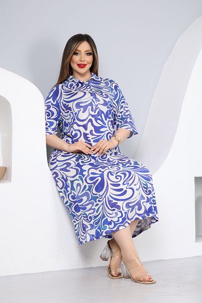 PALSİS Women's Large Size Patterned Viscose Shirt Dress