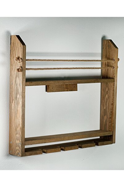 Genel Markalar Rustik Ahşap Şaraplık ve İçki Barı Standı, Halat Detaylı, Kurulu, Şık Tasarım