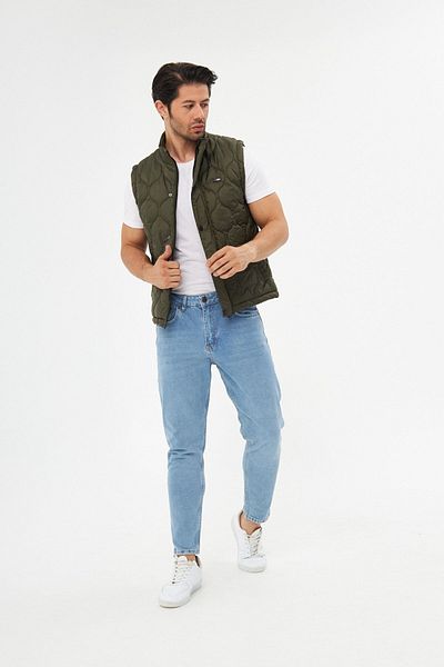 D1fference Men's Windproof Onion Pattern Quilted Khaki Vest