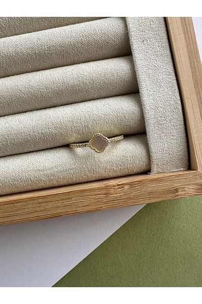 ringbox Zircon Stone Pearlescent Clover Ring