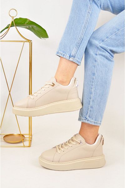 KOTAN Beige Sneaker - comfortable, Lace-up and Gold Detailed Sports Shoes