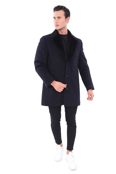 ŞAN GİYİM 918 Men's - Navy Blue Fur Collar Coat