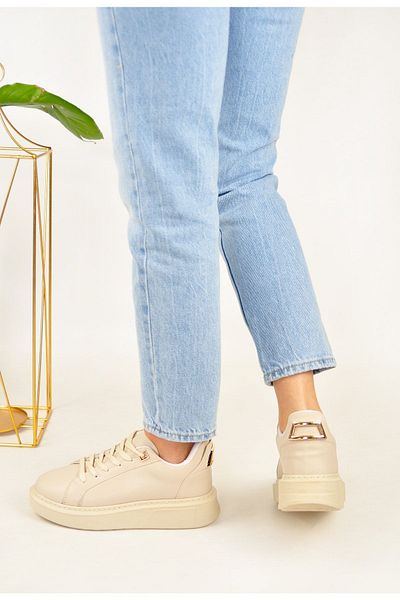 KOTAN Beige Sneaker - comfortable, Lace-up and Gold Detailed Sports Shoes
