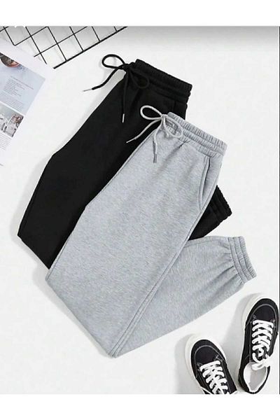 yg ydn giyim Μαύρο-γκρι Unisex Jogger Sweatpants - Άνετα Ρούχα, Πακέτο δύο