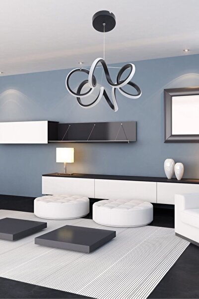 ABAJUR EVİM Talya Ledli Avize Siyah Kasa