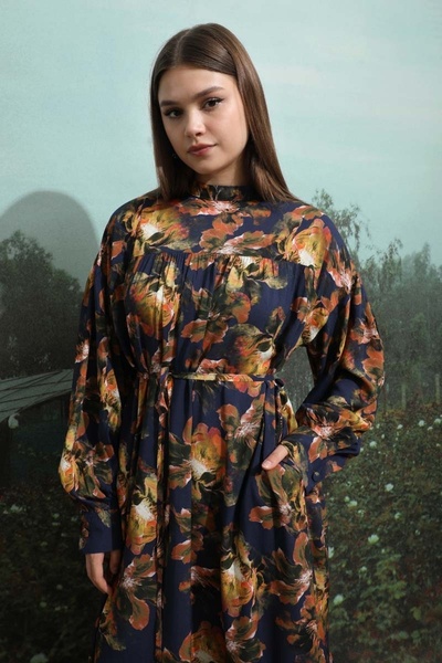 ZÜLAYS Robalı Desenli Elbise Lacivert