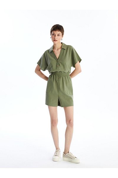 LC Waikiki Γυναικεία φόρμα LCW Vision Flax Blend - γιακάς πουκάμισου, κοντό μανίκι