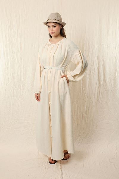 ZÜLAYS Ecru ColoreD ButtoneD anD GathereD Collar Dress